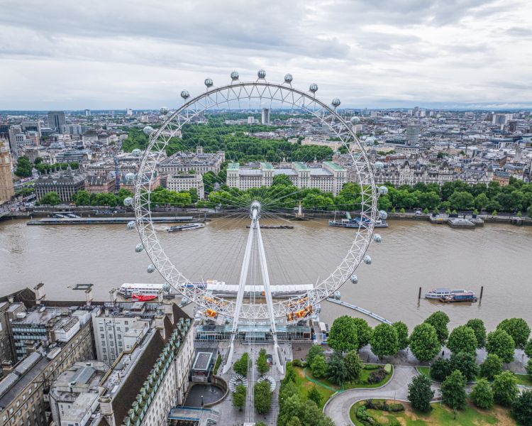 the london eye with the london skyline in background