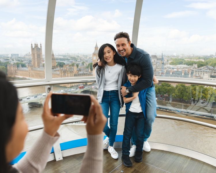 mum taking photo of dad and kids on the london eye