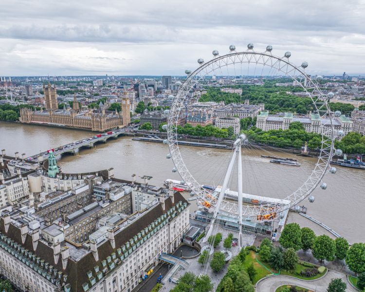 the london eye against the backdrop of london skyline