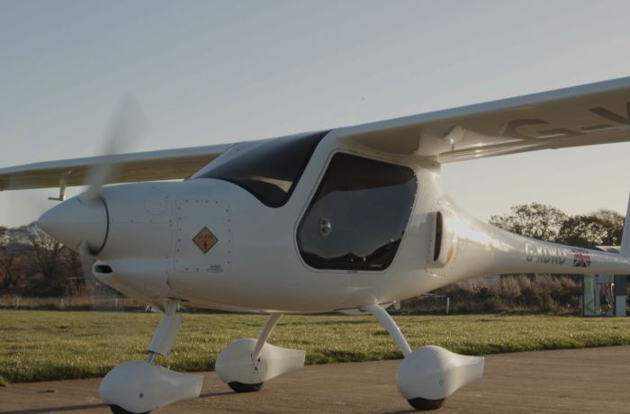 Electric aircraft on runway