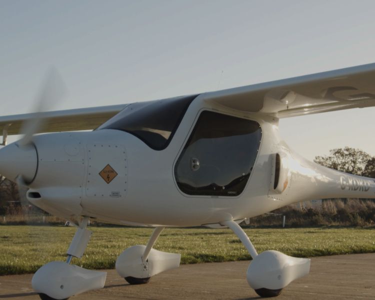 Electric aircraft on runway