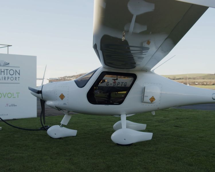 Electric aircraft charging at airfield