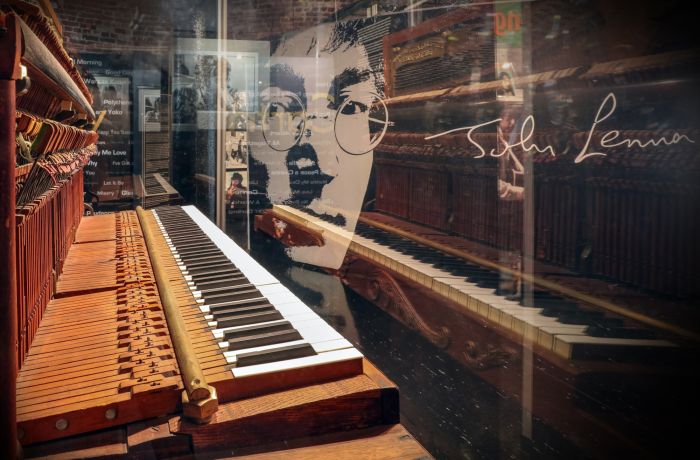 john lennons piano at the beatles story museum in liverpool