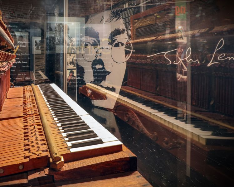 john lennons piano at the beatles story museum in liverpool