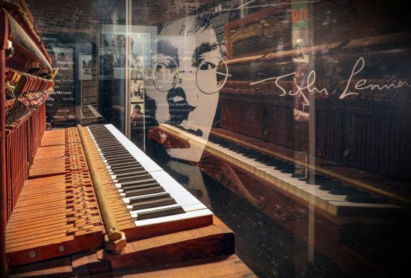 john lennons piano at the beatles story museum in liverpool