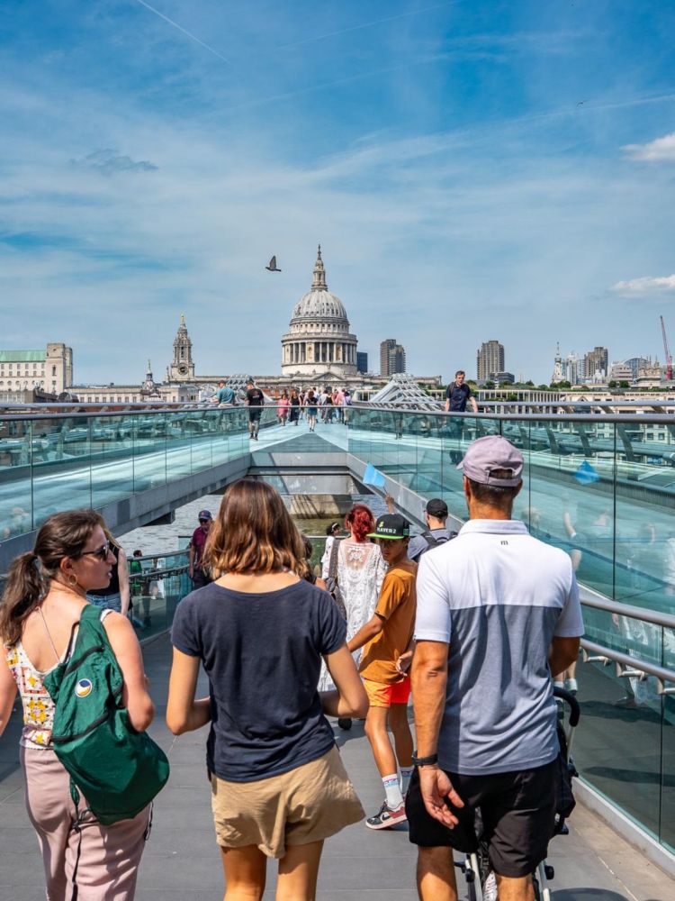 Walking across bridge towards st pauls cathedral