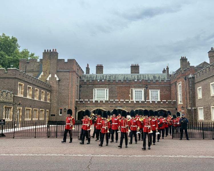 Royal guards coming out of building seen on royal london tour