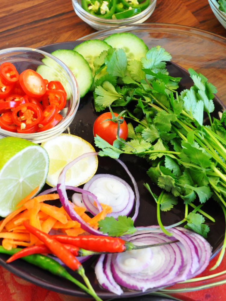 fresh ingredients ready to cook indian food with laina masala