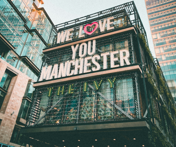 front of the ivy restaurant in manchester city centre