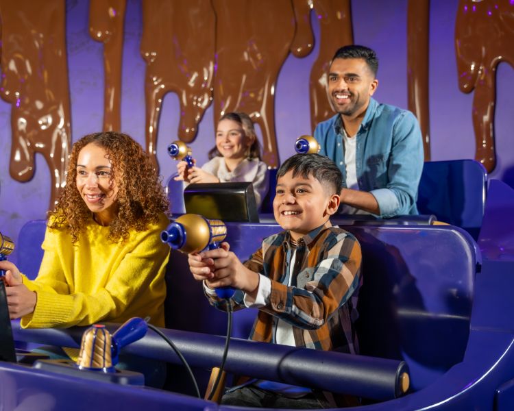 family on chocolate quest ride at cadbury world