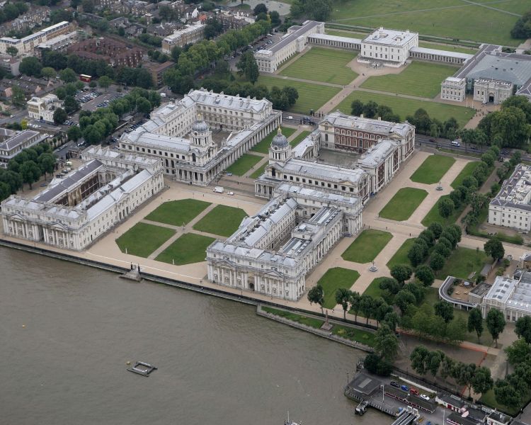 aerial view of the old royal naval college in greenwich london