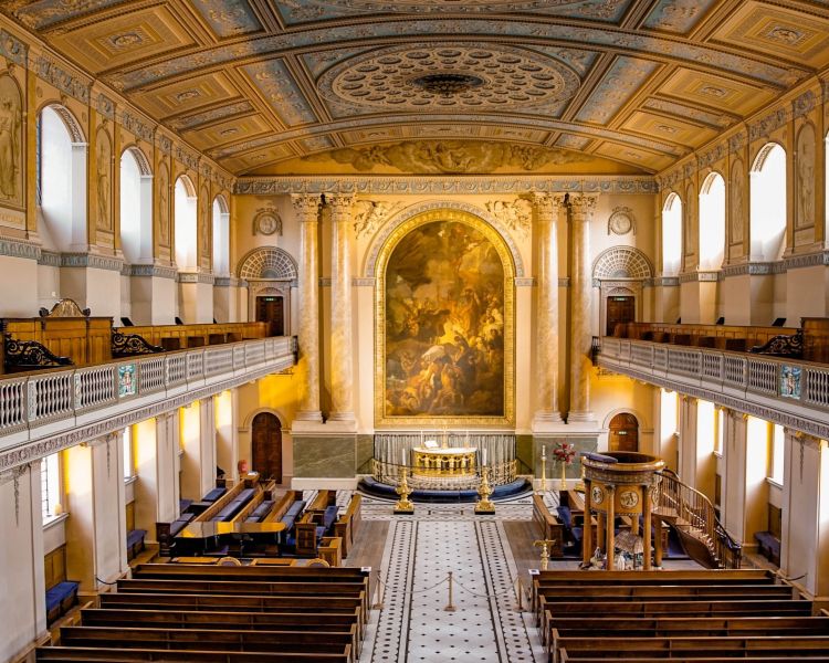 interior shot of the chapel at old royal naval college in london