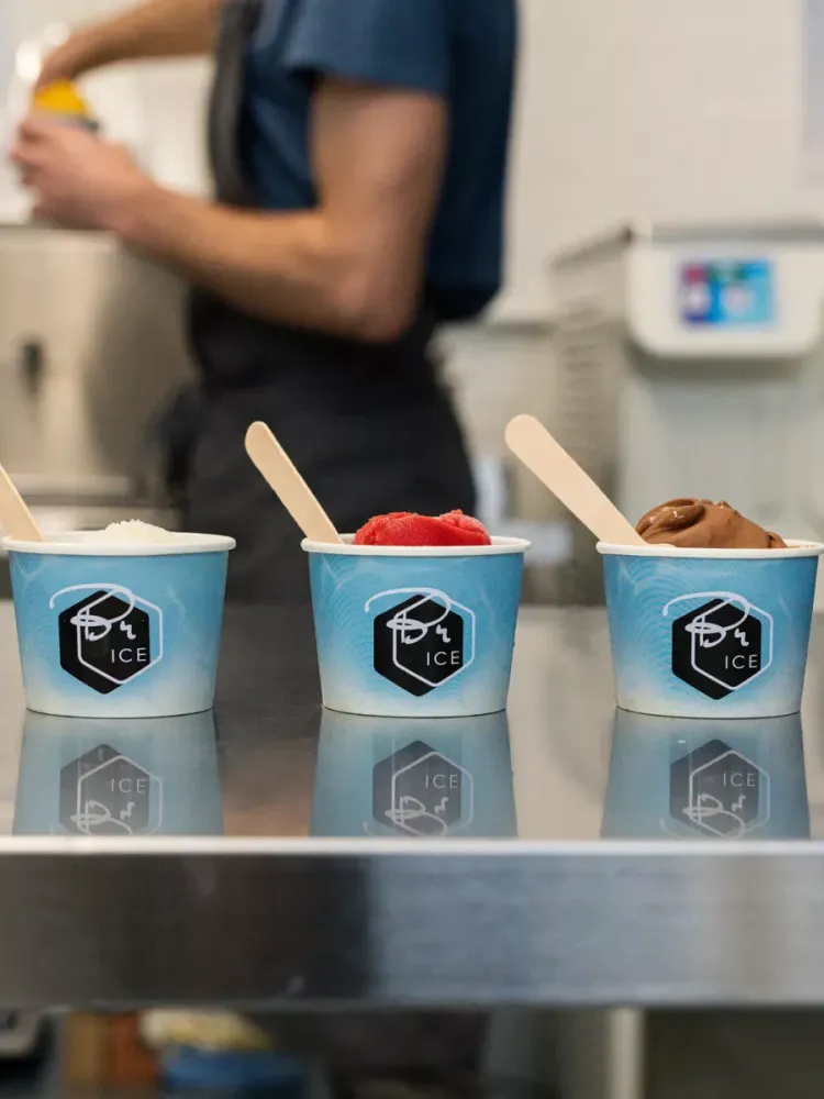 three tubs of gelato samples on a learn how to make gelato workshop in london
