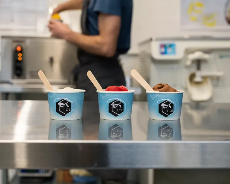 three tubs of gelato samples on a learn how to make gelato workshop in london