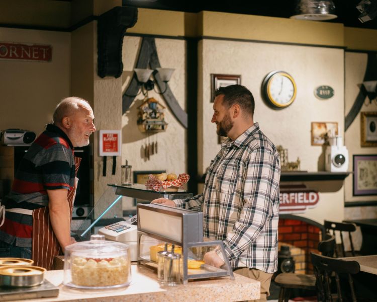 Visitors enjoying the Roys Rolls replica set