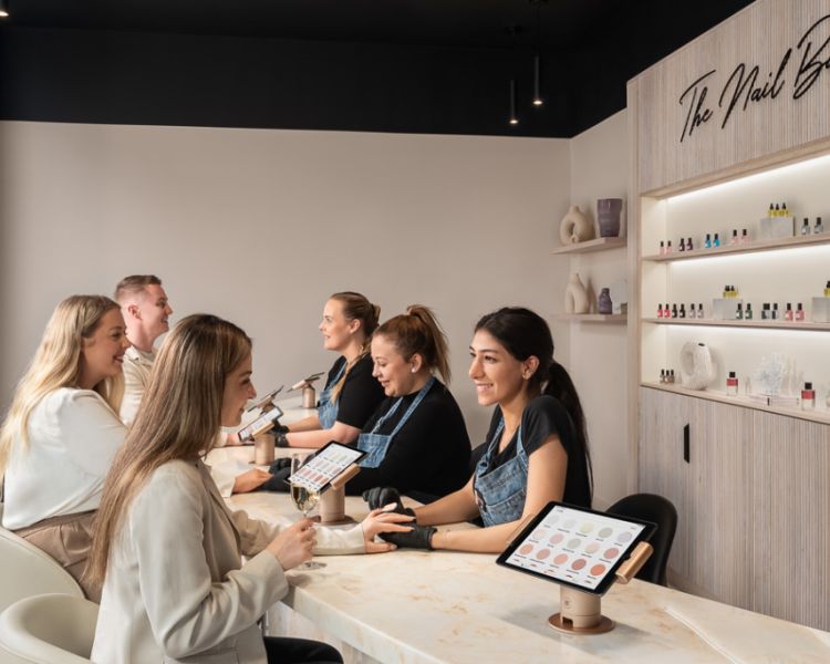 ladies having manicures at a townhouse nail salon in marble arch london