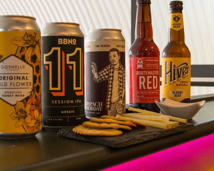 line up of beers enjoyed on the bermondsey beer mile tasting experience