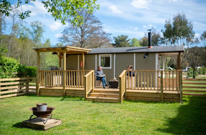 exterior of standard shepherds hut on glamping site in dorset