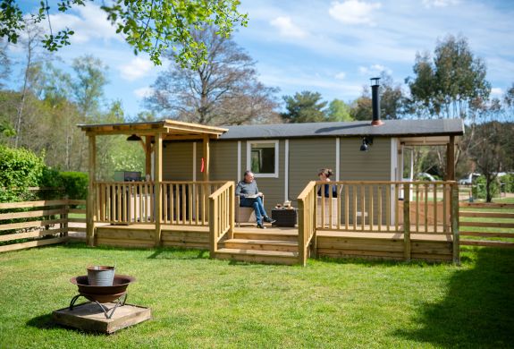 exterior of standard shepherds hut on glamping site in dorset