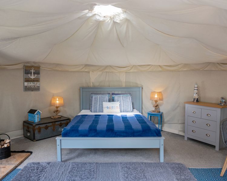 interior of yurt on glamping site in dorset