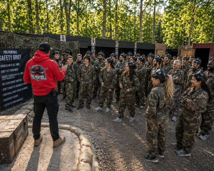 Paintball Safety Briefing in Woods