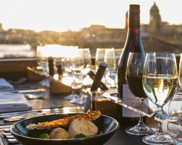 meal and wine on the gourmet six course bustronome london dinner experience