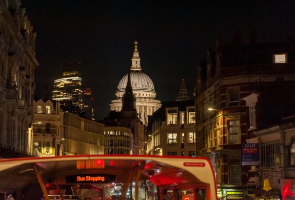 view from top deck of the london night bus tour
