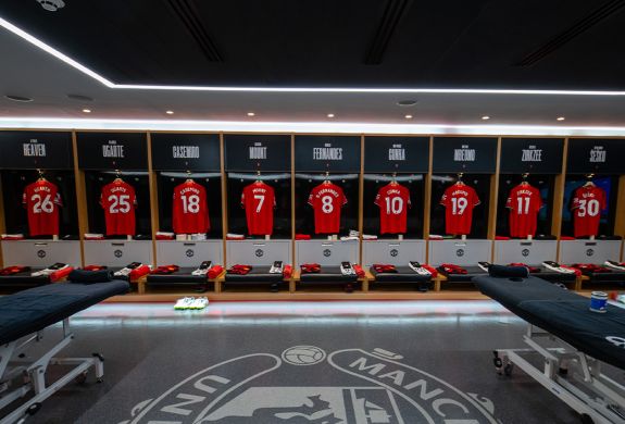 dressing room seen on the Manchester United Stadium Tour and Museum