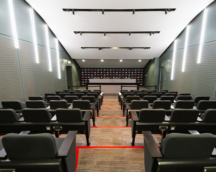 press room seen on the Manchester United Stadium Tour and Museum