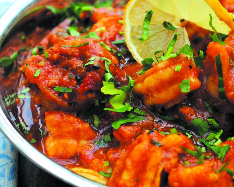 prawn masala in a dish cooked on a half day indian cookery course experience day