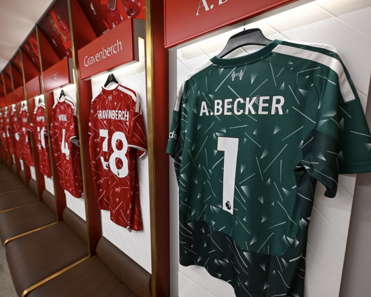 Liverpool fc changing room becker shirt close up
