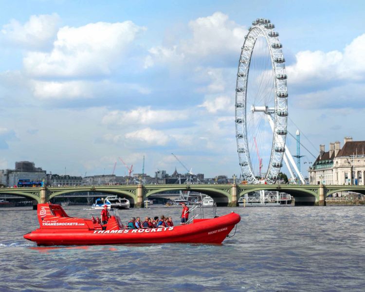 a thames rockets ultimate speedboat experience on the thames in london with the london eye in the background