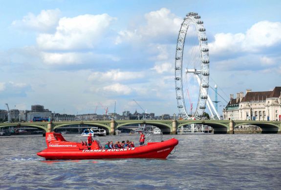 a thames rockets ultimate speedboat experience on the thames in london with the london eye in the background
