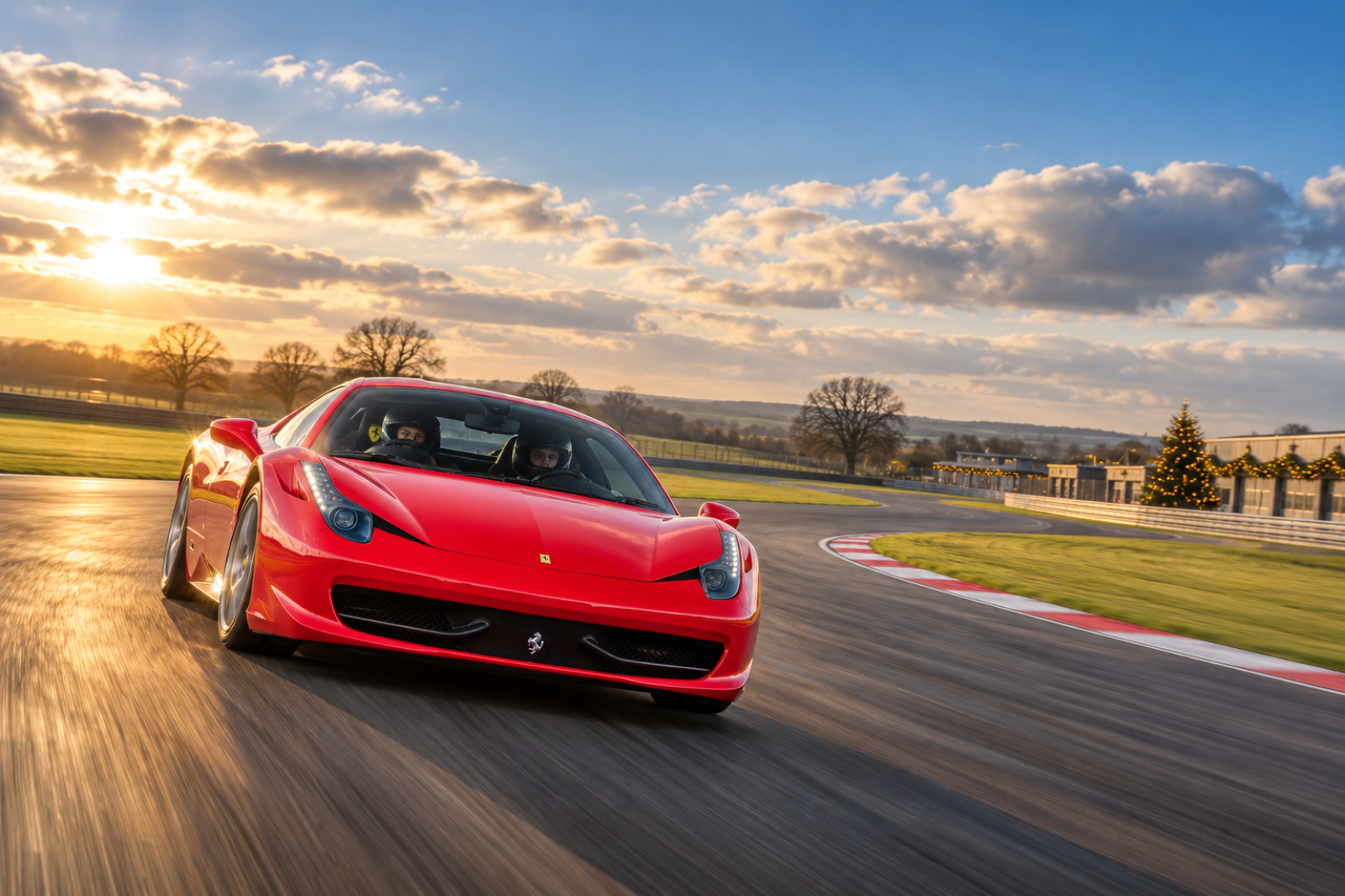 Christmas Ferrari 458 on a British Circuit