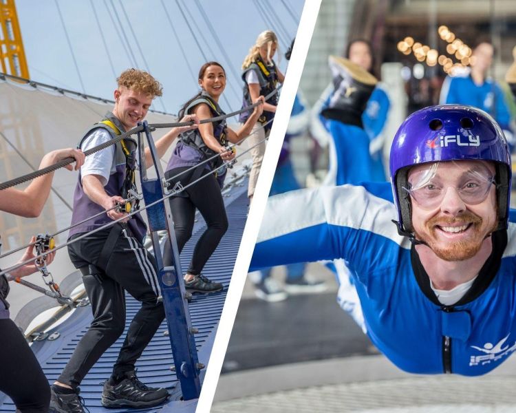 Split Photo Showing Up at the O2 Climb IFLY Indoor Skydiving Experience