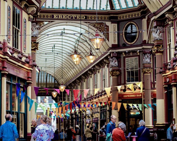 inside a shop arcade on british empire walking tour in london
