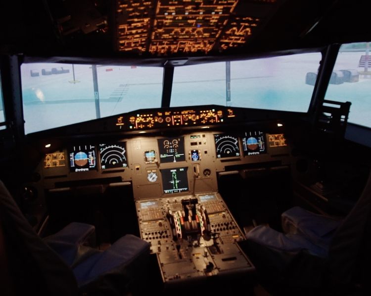 the cockpit of an aeroplane flight simulator at deeside flight simulators