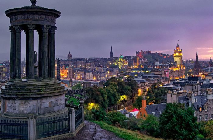 Edinburgh skyline from calton hill at sunset