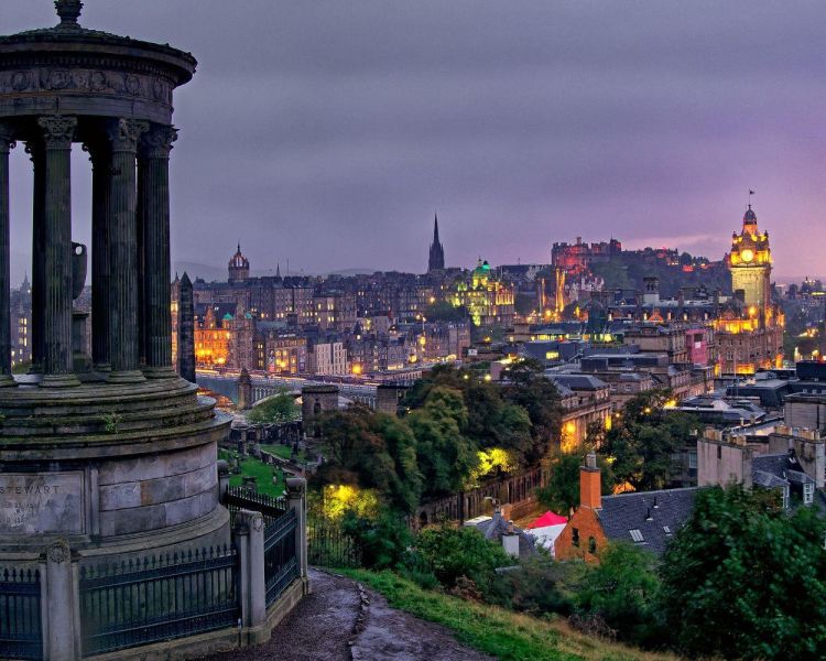 Edinburgh skyline from calton hill at sunset