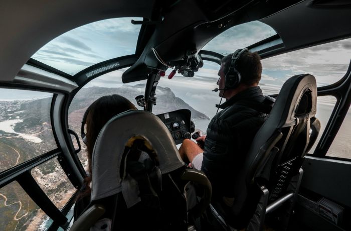 view into the cockpit of a helicopter