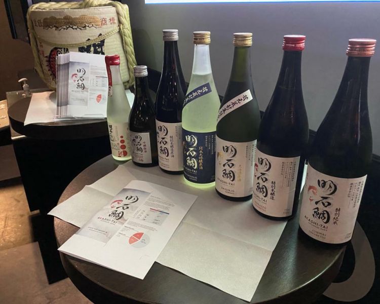 bottles of sake ready for a tasting session at inamo london