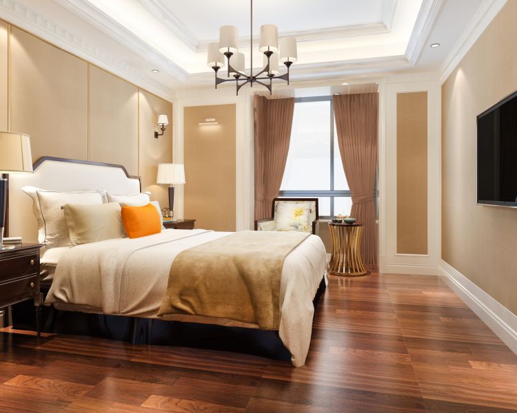 3d rendering beautiful comtemporary luxury bedroom suite hotel with tv