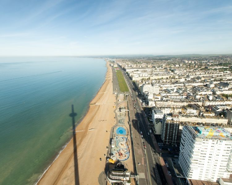view of the coastline from the top of the ba i360 in brighton