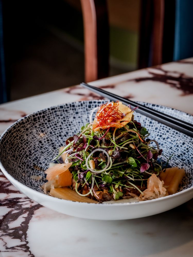 duck salad as part of a five course duck menu chinese fine dining experience