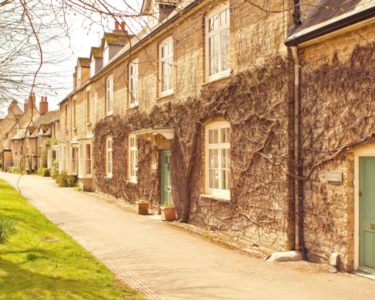 row of terraced houses in the village of bampton