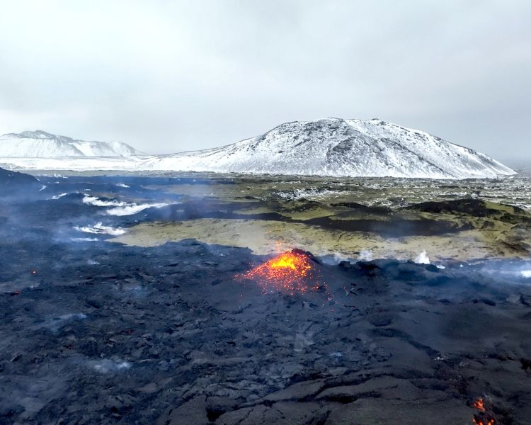 volcano eruption seen on a remote drone flying experience