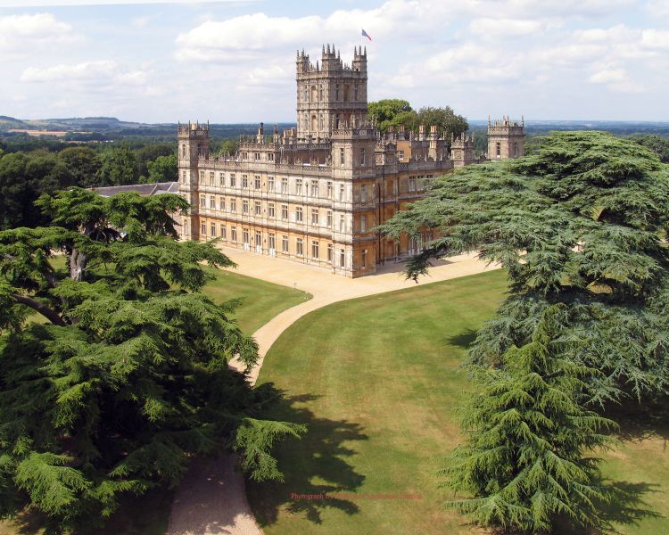 aerial view of highclere castle, filming location for downton abbey