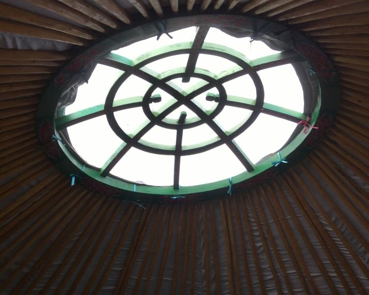 the window at the top of one of the devon yurts
