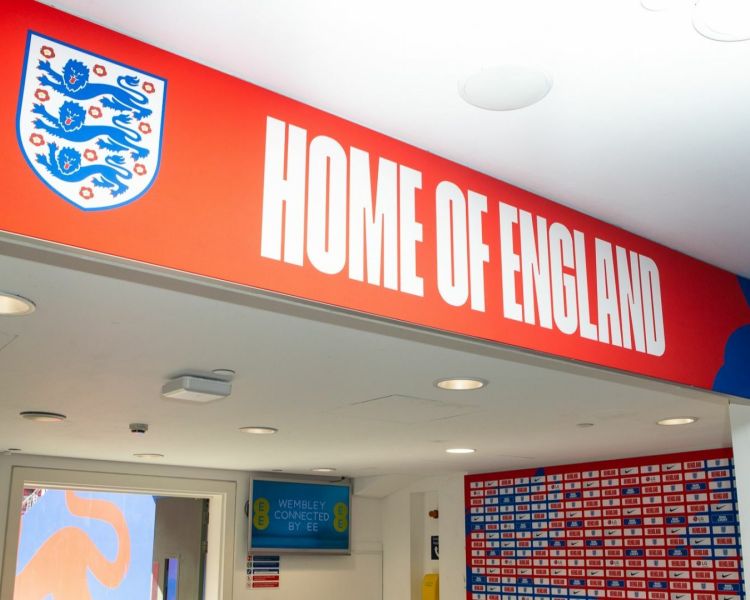 home of england sign seen on a wembley stadium tour