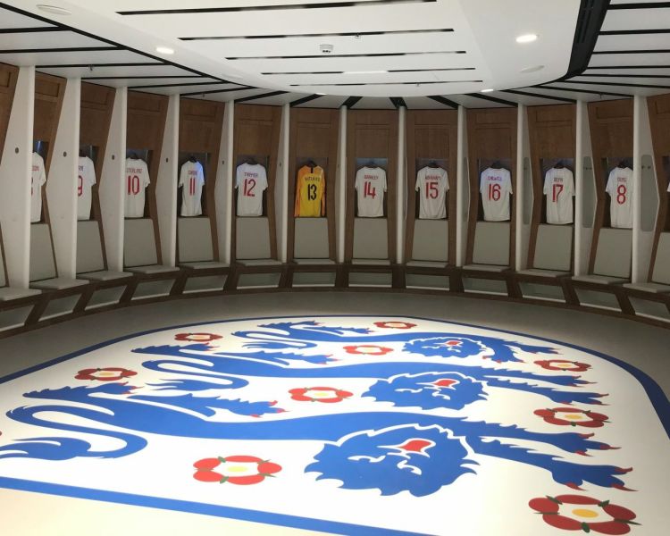 the players dressing room seen on a wembley stadium tour